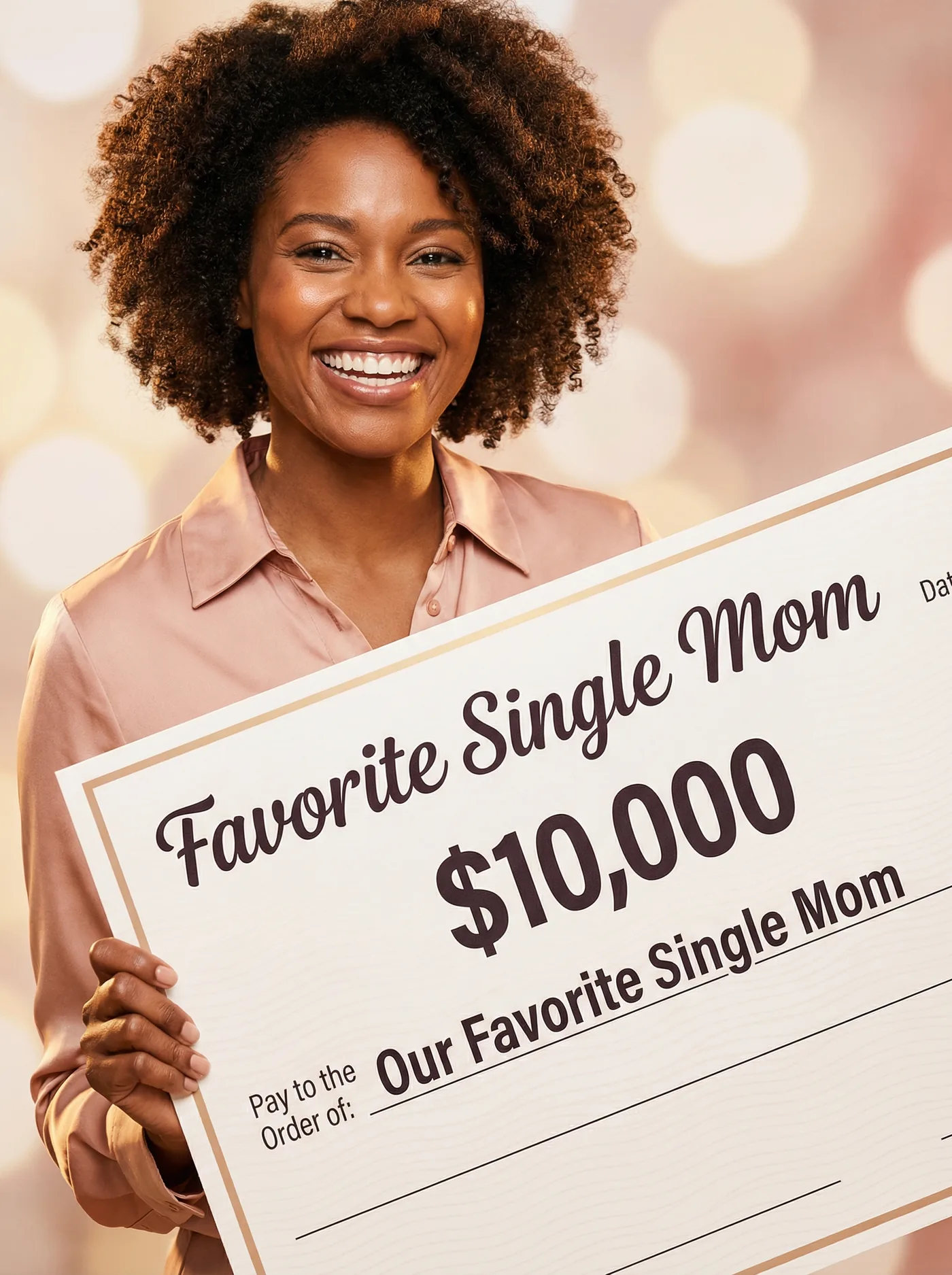 Woman holding a $10,000 check
